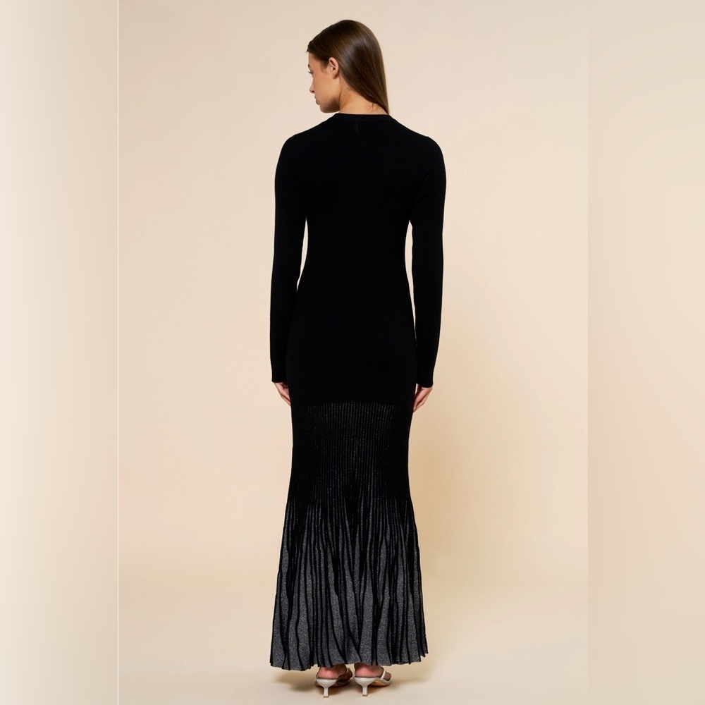 Lalavon Black Knit Maxi Pleated Silver Accents Dress - Picture 2 of 3